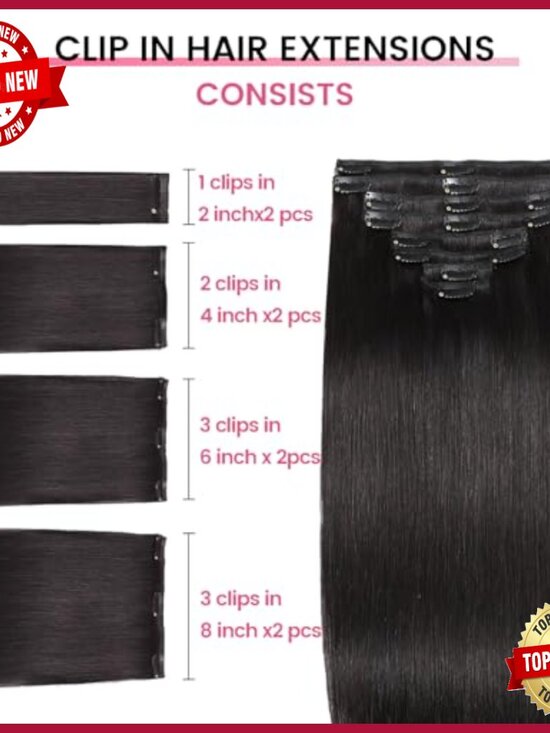 22 Inch Human Hair Clip-In Extensions, 110g Straight Double Weft display picture 1